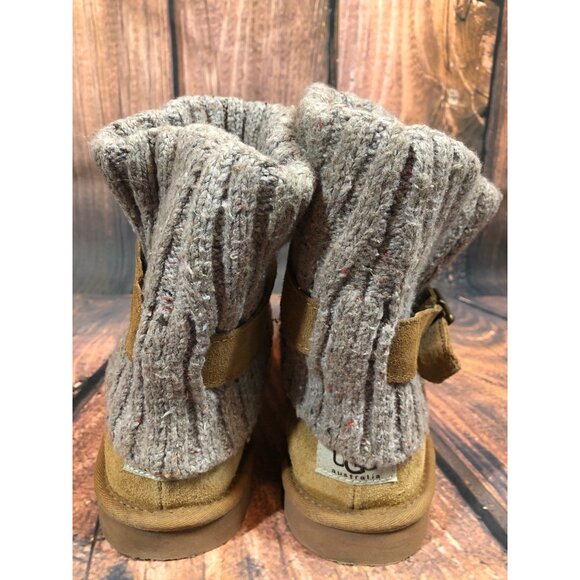 UGG Cambridge Knit Chestnut Suede Belted Boots Sheepskin Womens 9 (v4m) - Picture 9 of 11